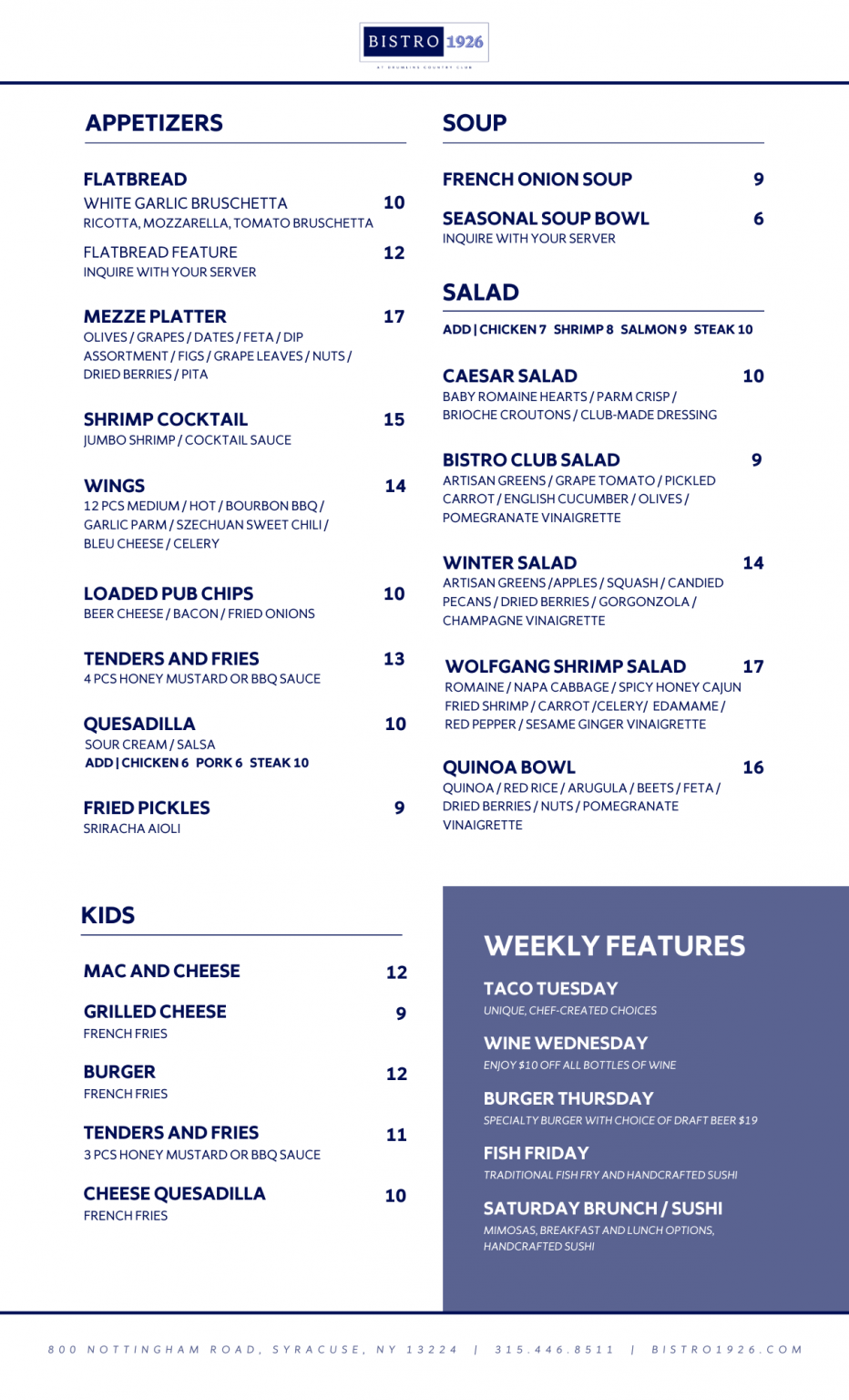 Menu - Drumlins – Syracuse University